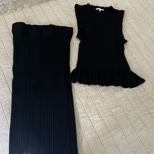 Rebecca Taylor Black Ribbed top & Skirt Set Size Small 2-4 black